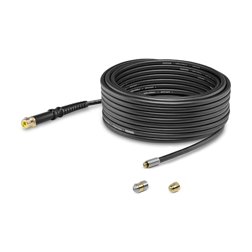 Kärcher Rohrreinigungsset PC 15 für Hochdruckreiniger (Länge: 15 m), 360°-Reinigungseffekt dank rotierender Düse aus Messing und Edelstahl, flexibler Qualitätsschlauch, schwarz