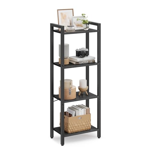 VASAGLE Regal, Bücherregal, Standregal, DVD-Regal, mit 4 Ebenen, Büroregal, offene Ablagen, für Büro, Wohnzimmer, Schlafzimmer, Küche, 24 x 40 x 107 cm, ebenholzschwarz-tintenschwarz LLS099B56