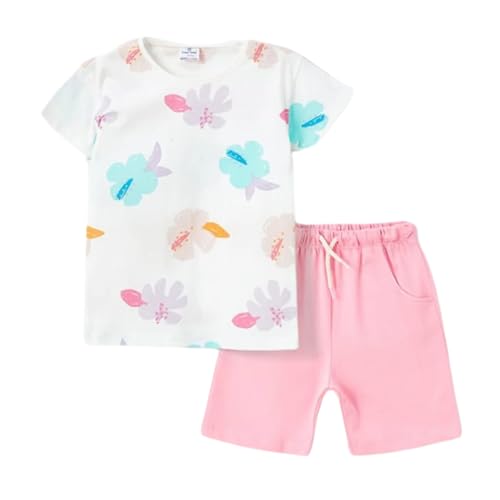 deiko Shorts und T-Shirt Set für Kinder | 100% Baumwolle gemustertes T-Shirt und Shorts Set for Jungen Kind Junge Maedchen Sommer Saison (Blumen, 4-5 Jahre)