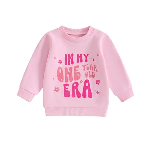 Geagodelia Baby Mädchen 1. Jahr Geburtstags Sweatshirt In My One Year Old Era Langarmshirt Oberteil Baby Mein Erster Geburtstags Outfit Sommer Kleidung (In My One Year Old Pink, 12-18 Months)