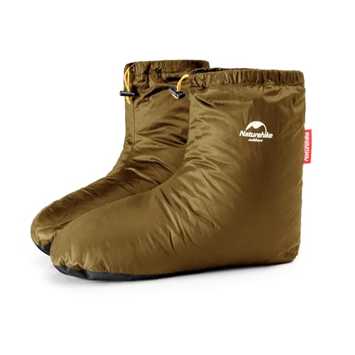 Naturehike Federschuhe warme Daunensocken Outdoor/Indoor wasserdichte Winter Gänsedaunensocken Schlafzimmer Büro rutschfest super warmes Ski Snowboard Reiten（Braun S）