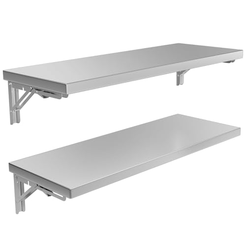 TAIMIKO Edelstahl-Regal, zusammenklappbar, Konzessionsregal (60 cm, 2 Stück) – 50 kg, Wandmontage, Servierständer für gewerbliche Küchen, Lebensmittelwagen, Anhänger, Fenster, Restaurants, Waschküche