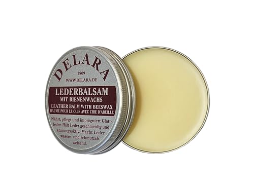 DELARA Lederbalsam mit hochwertigem Bienenwachs - Macht das Leder weich, geschmeidig und atmungsaktiv, Dose 100 ml, Made in Germany (farblos)