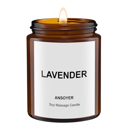 ANSOYER Massagekerze,128 ml, Kerze für Entspannung, natürliche Rohstoffe, Kokosöl, Sojaöl, feuchtigkeitsspendend, nährend (Lavendel)