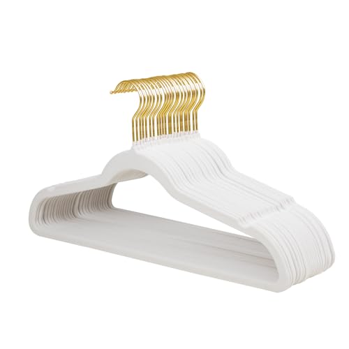 ManGotree 22 Pack Samtbügel mit 360° drehbarem Goldhaken, rutschfeste Filz-Anzugbügel, ultradünne, platzsparende Kleiderbügel für Mantel, Anzug, Hemd, Kleid, Hose (Weiß)