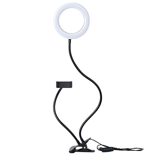 D90DS LED Ringlicht 9cm mit Smartphonehalter - Dimmbare Ringleuchte mit 3 Farbmodi, 10 Helligkeitsstufen, 360° Schwanenhals & USB-Anschluss für Beauty-Fotografie, Make-up, Streaming und Selfies