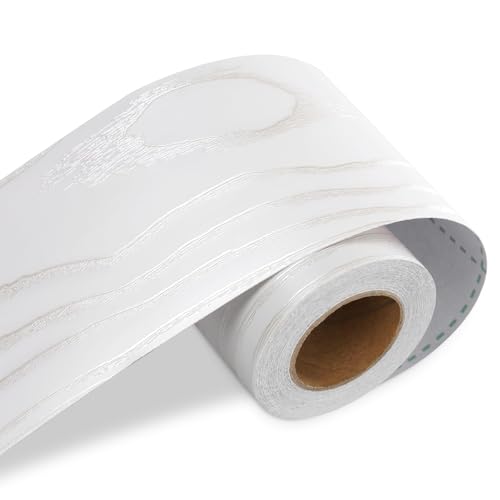 LACHEERY Bordüre Selbstklebende in Weiß Holzoptik Klebeband Selbstklebende Wandbordüre Spiegel Folie 7.6cm x 500cm Holzkontaktpapier Tapetenbordüre Möbelfolie für Schlafzimmer Wohnzimmer Dekorative