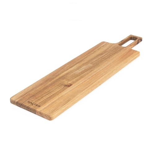 Salter BW13694EU7 Toronto Servierbrett – 55 cm Pizzaschaufel aus Holz, großes Weidebrett, FSC-zertifiziertes® Akazienholz, rechteckiges Charcuterie-Paddel mit Serviergriff, Hängereifen