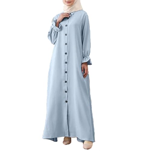 Generisch 2025 Muslimisches Langarmkleid für Damen, Vintage-Pullover, Abaya-Gebetskleidung Mesh Kleid Damen (Blue, S)