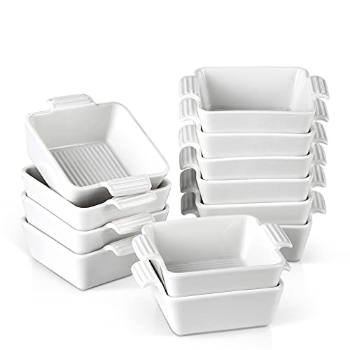 Sudemota Teller 6/12-teilige 210-ml-Backformen aus weißem Porzellan mit Griff, Auflaufförmchen aus Keramik for Souffle Brûlée, Tapas-Kuchen (Color : 12-Piece)