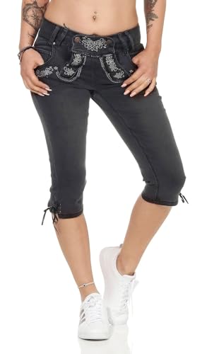 Hailys Damen Capri Jeans Trachten Hose Lederhose Oktoberfest (XXL, Black Denim)
