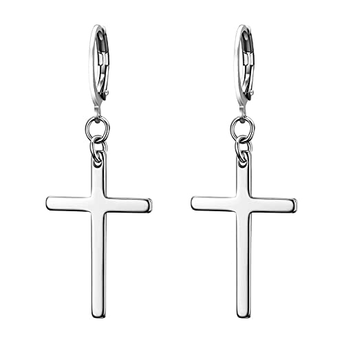 Flongo Kreuz Ohrringe aus Edelstahl Creolen Ohrringe mit Kreuz Anhänger Damen Ohrringe Herren Ohrstecker Kreuz Schmuck Geschenk zu Ostern Weihnachten Halloween