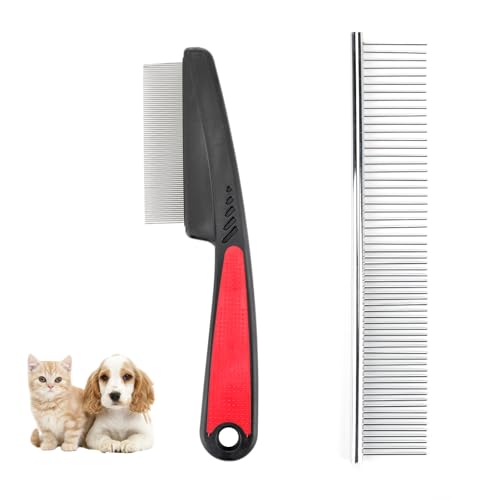 2 Stück Haustier Stahlkamm, Flohkamm für Katzen und Hunde Edelstahl Haustierkamm Effektiv Gegen Flöhe & Läuse Stainless Steel Pet Grooming Kamm zum Entfernen von Verwicklungen und Knoten (Set A)