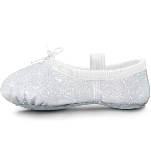 Mädchen Ballettschuhe Ballettschläppchen Glitter Ballett Tanzschuhe Leder Tanz Hausschuhe Volle Sohle Ballett Tanz Flats für Kinder Kleinkind für Tanz Performance Gymnastik weiß 28