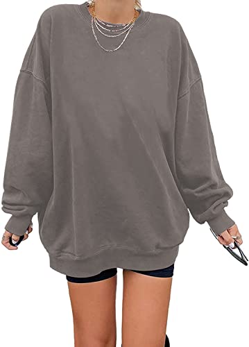 Sweatshirt Damen Los Angeles Pullover Oversized Langarmshirt Rundhals Pulli Basic Loose Tops Ohne Kapuze Teenager Vintage Oberteile Shirts Grau M
