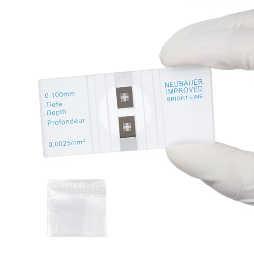 Blood Cell Counting Chamber Chrome,Verbesserte Neubauer Hämozytometer mit Bright Line & 2 Stück Deckgläser,Mikroskop Grid Zählung Kammern Glas,Labs Einweg Lehrinstrumen(Size:75x50mm,Color:Transparent)