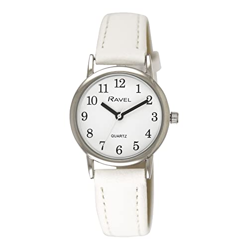 Ravel - Pastellfarbene Alltagsuhr für Damen (27 mm Gehäuse) - Analoges Quarzwerk - R0137.04.2 - Weiß/Silberton