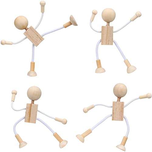 Holzfiguren, 4 Stück Biegepuppen aus Naturholz Holzfiguren zum Bemalen für Kinder DIY-Set für Tischdekoration & Bastelprojekte