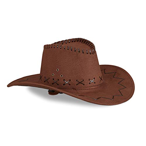 Relaxdays 10024992_746 Cowboyhut Fasching, Westernhut, Erwachsene, im Westernstyle, Karneval, mit Kopfband, Faschingshut, Dunkelbraun, Unisex, 48 x 26 x 58 cm