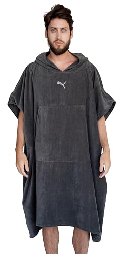 PUMA Badeponcho Damen und Herren - Unisex Bademantel - Badetuch mit Kapuze - gray - Gr. L/XL