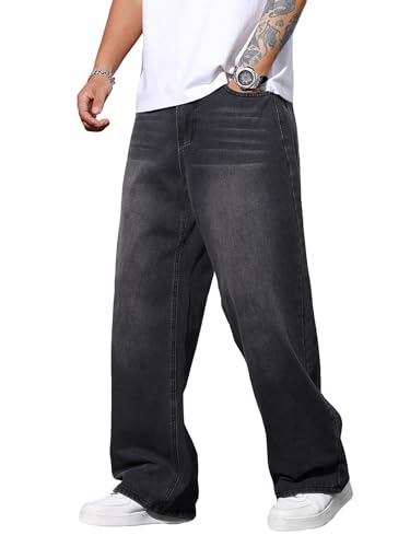 Zewool Herren Baggy Jeans Hip Hop Weite Skater Jeans extra lockere Denim-Hosen im Y2K Skateboard Streetwear-Stil lässige gerade Beine entspannte Passform maximale Bewegungsfreiheit,A20 Schwarz,L