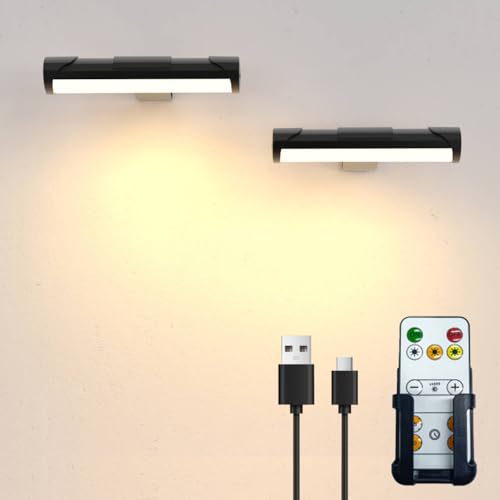 Bilderleuchte mit Fernbedienung, kabellose Batterie-Malleuchte mit 3 Lichtfarben, 4400mAh wiederaufladbare Kunstlicht-Display-Lampe, dimmbare Timer-Lampe für Kunstgalerie (Schwarz-20cm)