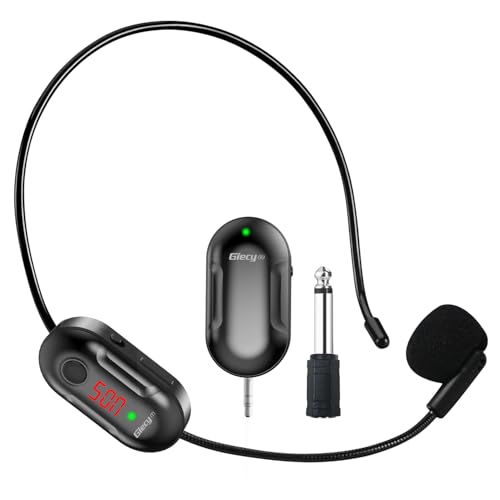 Giecy Drahtloses Mikrofon-Headset, UHF-Funk-Headset-Mikrofonsystem Wiederaufladbares Mikrofon und drahtloser Empfänger für Sprachverstärker, PA-System, Lehrer, Reiseleiter, Reisebusse