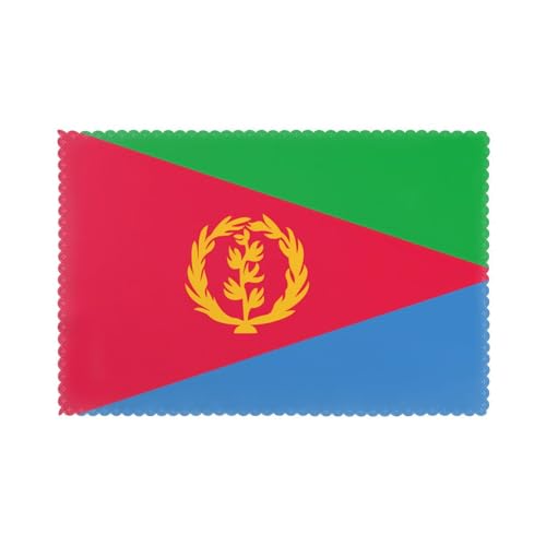 Isolierte Esstellermatte mit eritreischer Flagge, 45,7 x 30,5 cm, fettabweisend, rutschfest, schützt den Esstisch, geeignet für Hotels, Restaurants, Küchen (6 Stück)