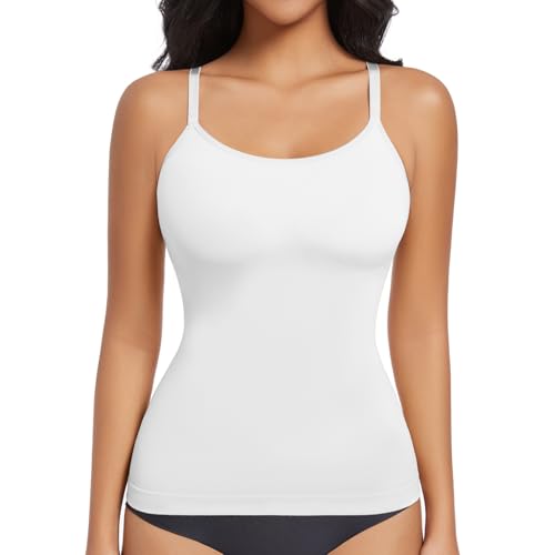 ONEW Shapewear Unterhemd Damen Bauchweg Formende Oberteile mit Spaghettiträger Kompressions Trägertop Taillentrainer Body Shaper Nahtlose Shaping Camisole Vest Top Weiß 2XL