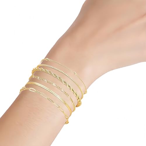 Damen Armband, Armband Set, 6 Stück Bettelarmband, Stilvoll und Exquisit Stapelbar Bracelet Women mit Geschichteten Kubanischen Gliederketten, für Geschenke für Fraue, Kinder Fußkette