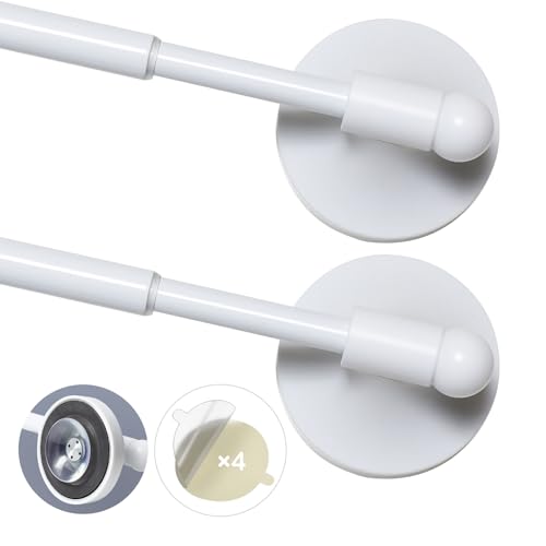 Robuste magnetische Gardinenstangen für Metalltüren (40,6–71,1 cm, 2 Stück, weiß), magnetische Café-Gardinenstange mit starkem Magnet und Saugnapf (zum Patent angemeldet)