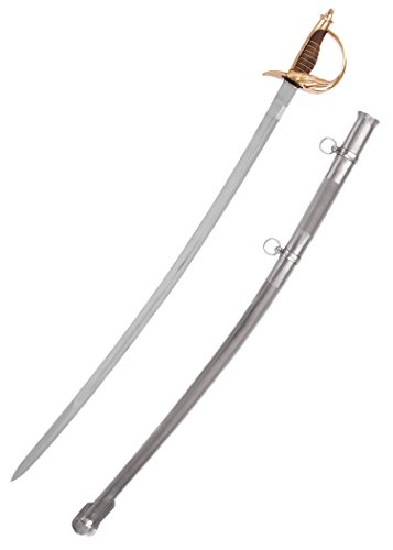 Battle-Merchant Säbel, Kavellerie-Säbel - geschmiedet - brauner Holzgriff mit Scheide - USA - echt aus Metall für Erwachsene