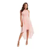 Odizli Abendkleider Elegant für Hochzeit Damen Rockabilly 50er Jahre Neckholder Spitze Swing Chiffonkleid Festlich Hochzeitsgast Abschlusskleid Kurz Cocktailkleid Vokuhila Kleid Ballkleid A#Rosa L