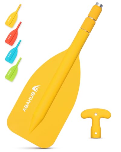 Abahub 2PCS Teleskop Paddel 53-106cm Stechpaddel Notfall Paddel mit T-Griff Leichte Ruder Mini Hilfspaddel Teleskopierbar Aluminiumschaft für Kanufahren Kajkak Schlauchboot, Gelb