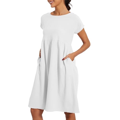 Blitzangebote des Tages Freizeitkleider Für Damen Strandkleid Damen Große Größen 4XL Baumwolle Kleider Damen Kurzarm Loose Casual Long Kleider Frauen Knielang Kleider Meine Bestellung