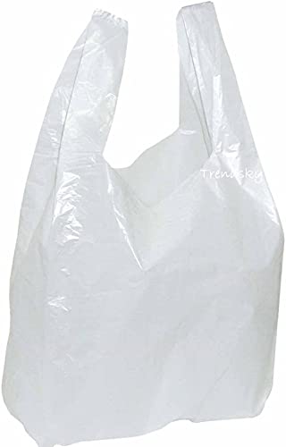Trendsky 100 Stück 28+14x48cm Hemdchen Tragetaschen Plastik-Beutel Tüten weiß Einkaufstaschen für Imbiss Kiosk Laden Markt