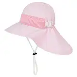 Durio Sonnenhut Baby Sonnenhut Kinder mit Nackenschutz Verstellbarer Faltbare Sommerhut Hut Atmungsaktiv UV-Schutz Rosa 2-6Jahre (Tag Size M)