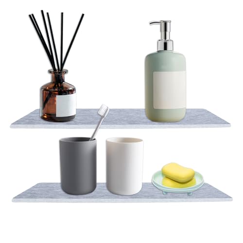 Wasserabsorbierendes Steintablett, 2 Stück rutschfeste Wasserabsorbierende Untersetzer, Sofort Schnell Kieselgur Untersetze für Schwämme, Bürsten, Seife, 22 x 8 x 0.9 cm, Grau