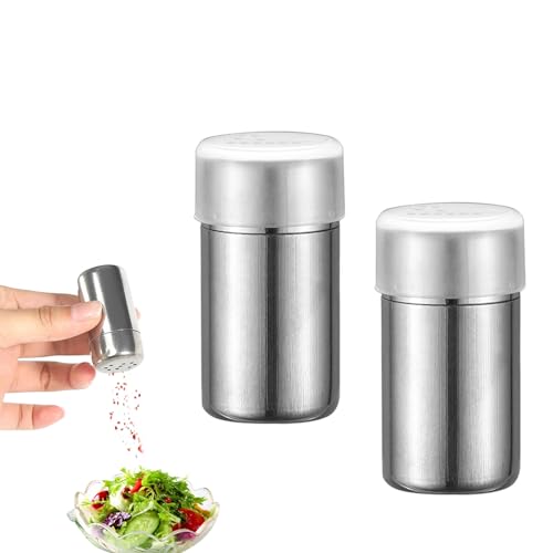2 Stück Mini Salzstreuer für Unterwegs, Edelstahl Salz, 5ml Salzstreuer Klein mit Deckel, Gewürzflaschen Reise,Staubzuckerstreuer, Salz und Pfefferstreuer, für Restaurants Camping und Grill im Freien
