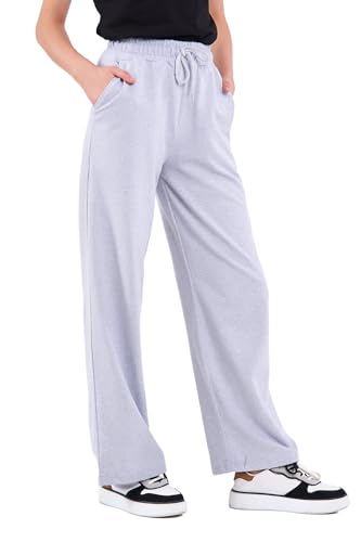 COMEOR Jogginghose Damen - Sporthose Lang Baumwolle Traininghose Lockere Sweatpants mit elastischem Bund und geradem Bein (Hellgrau XL)