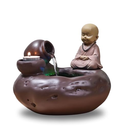 Zen Light SCFR22-H8 Natur Jarre Buddha Statue Innenbrunnen, Abnehmbares helles farbenfrohe LED, 40cm Höhe