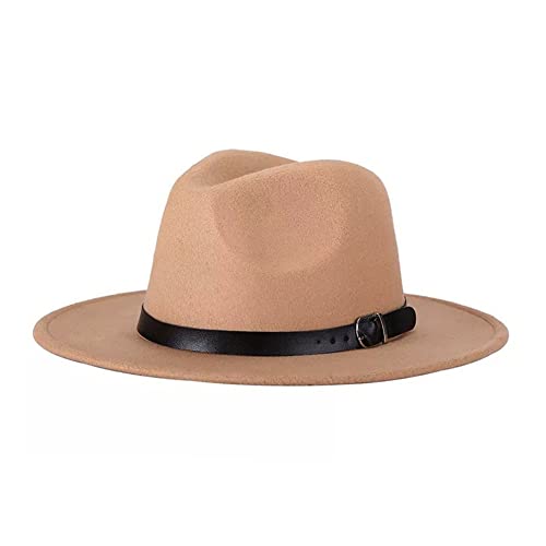 Bamboopack Eleganter Fedora-Hut im Retro-Stil mit breiter Krempe und Gürtelschnalle, flache Jazz-Mütze für Tanzen, Hochzeiten, Bühnenaufführungen, Partys, Shows, Alltag