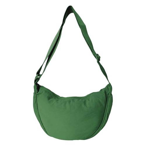 GoPaw Damen Halbmond Crossbody Schultertasche, Hobo Halfmoon Bag, Nylon Crossbody Bag Damen Halbmond Schultertasche mit verstellbarer Schultergurt, Einfarbige(Grün)