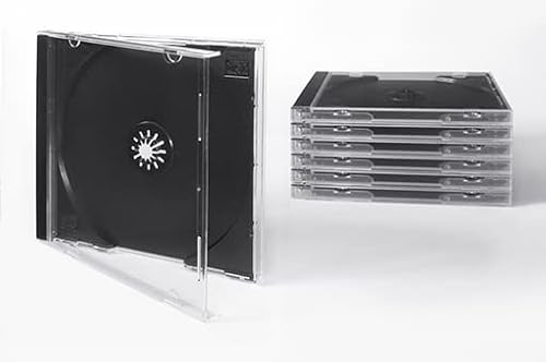 Tillmann Media CD-Hüllen Jewelcase für 1 CD/DVD, Tray schwarz, Deckel und Rückenteil transparent glasklar, Kartoninhalt: 20 Stück