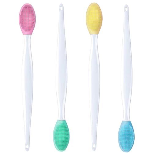 Silikon Peeling Lippenpinsel, 4 Pcs Silikon Lippenbürste Doppelseite, Nase Saubere Bürste, Weicher Lippenpinsel, Mitesser Bürsten