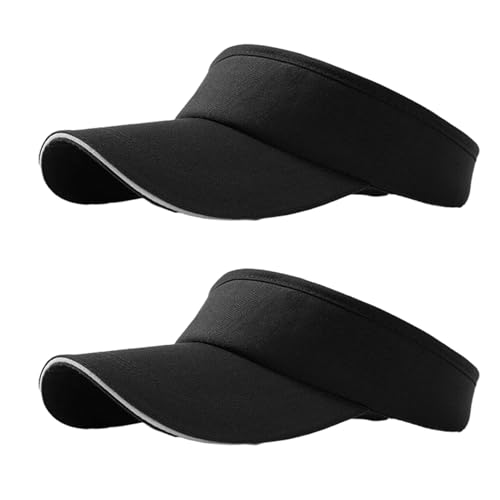 NHTJTHE 2pcs Visor Cap, Atmungsaktiv und Schweißabsorbierend Sommerkappe Kappe mit Sonnenvisier, Unisex Verstellbar, Outdoor Visor Cap, für Golf, Radfahren, Angeln, Tennis, Laufen（schwarz）