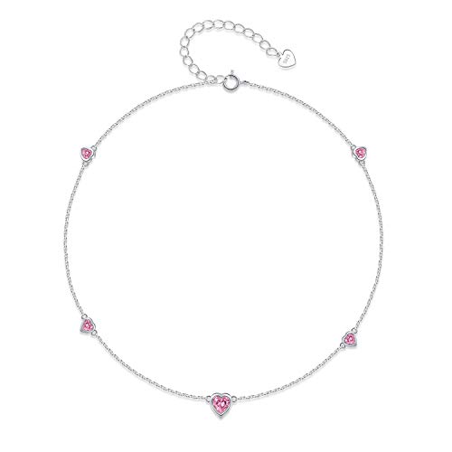 Step Forward Sterling Silber Oktober Geburtsstein Fußklets für Frauen Rosa Herz Monatsstein Geschenk Schmuck für Mädchen