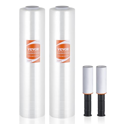 VEVOR Stretchfolie, 381 mm x 305 m, 2er-Set, 60 Gauge Industriestärke, transparente Palettenfolie, strapazierfähige Schrumpffolie mit Griffen zum Verpacken von Paletten, Versand und Umzügen
