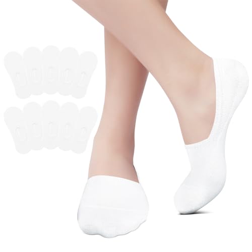 EKSHER Sneaker Socken Herren 43-46 Füßlinge Damen Sneakersocken 10 Paar Unsichtbare No Show Socken Baumwoll Kurze Halbsocken Silikonpad Rutschfest Atmungsaktive Weiß