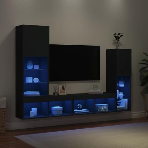 Juroupi 4-TLG. Wohnwand mit LED-Beleuchtung Wohnwand Wohnzimmer MöBel Wohnzimmer Fernsehwand Wohnzimmerschrank Schwarz Holzwerkstoff - 3216655